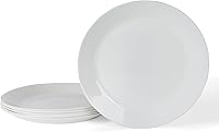 Martha Stewart Opalton 6-Piece 10-Inch Dinner Plates - Break & Chip Resistant Opal Glass, Lightweight Durable Everyday Dinnerware Set