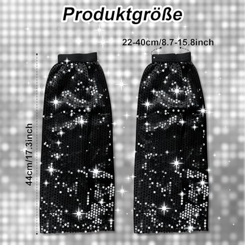 Xerteam Pailletten-Stulpen, 70s Abba Kostüm Disco Outfit Damen, 1 Paar Abba Kostüm Damen Sequin Leg Boot Covers, Disco Outfit Glitzer Kostüm Abba Outfit für Karneval, Mottoparty - Schwarz