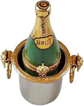 LIMOGES BOUTIQUE FINE FRENCH PORCELAIN Champagne Bottle in Silver Bucket