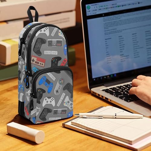 Image of ZAZYXTJ Video Game Standing Large Capacity Pencil Case 3 Compartment Pen Pouch Storage Canvas Makeup Bag for School Office Teen Girl Boy Men Women