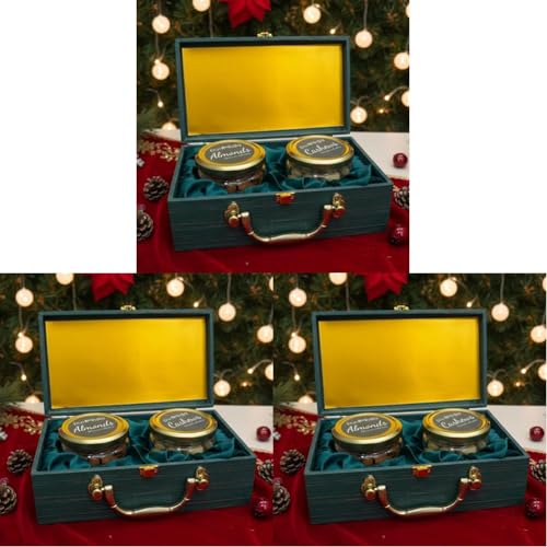 Image of Purevida Premium Dry Fruits Gift Box - 300g (Almonds 150g + Cashews 150g) | Christmas & New Year Gift Hamper | Elegant Green Box with Glass Jars | Healthy Festive & Corporate Gifting (Pack of 3)