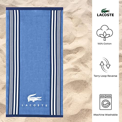 Lacoste Oki Blue 100% Cotton Beach Towel, 72" X 36", Blue #TOP4