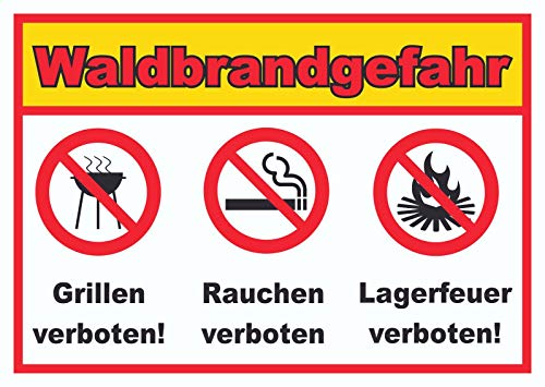 Waldbrandgefahr Grillen Rauchen Lagerfeuer verboten Schild A3 (297x420mm)