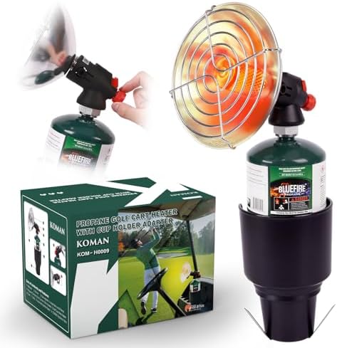 KOMAN Golf Cart Heater,Outdoor Propane Heater with Golf Cart Cup Holder,Self Ignition Safe Cordless Golf Cart Accessories for Most Golf Cart EZGO, Yamaha, Club Car(Fuel not inculded)