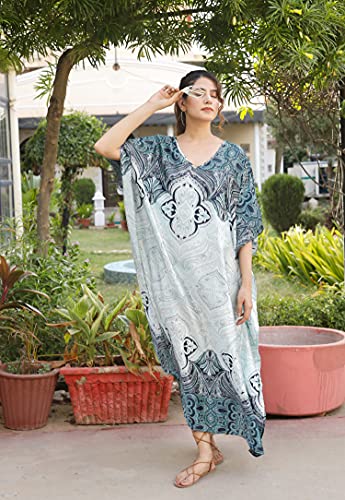 Oussum Women Silky Satin Long Kaftan Plus Size Beach Soft Caftan Dresses Sateen Swimsuit Cover Ups Maxi Gown Dress4