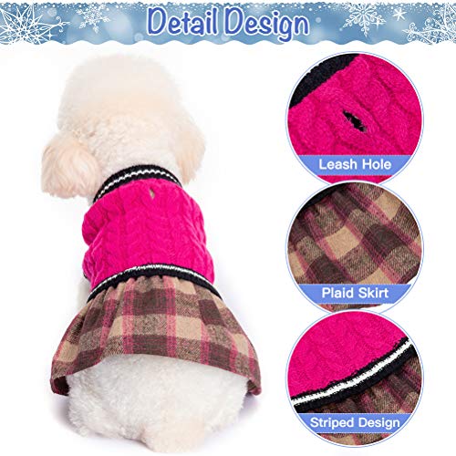 BINGPET Dog Sweater Dress - Plaid Pattern - Warm Pullover with Leash Hole V-Neck Knitwear Pet Sweater Cat Knitted Dress… - Image 4