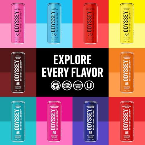 Image of Odyssey Functional Energy Drink, Pineapple Mango, 222mg Green Tea Caffeine, Clean Energy & Focus, Low Calorie, No Added Sugar, No Crash, Lion's Mane & Cordyceps, 12 Pack 12 Fl Oz