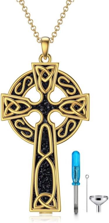 SOULMEET Celtic Cross Ashes Necklace for Men Women, Large Silver/Gold Irish Celtic Knot Cross Urn Locket for Ashes Keepsake Cremation Jewelry Gift for Loss Mommy Daddy