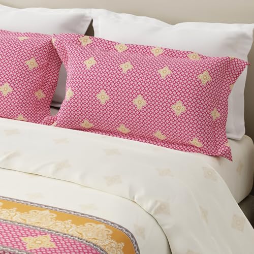 Image of Layers 100% Cotton for King Size Bed | 120 TC Printed, Soft, Breathable, Machine Washable Bedsheet with 2 Pillow Covers | Forever Collection (274 x 274 cm) - Pink & White