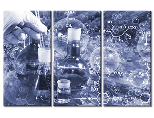 Image of TUMOVO 3 PanelsScientist and Test Tubes Laboratory Concept Artwork Canvas Paintings for Bedroom, Living Room, Office. Medical Chemical Equations Home Decor Framed Ready to Hang (42 inch Wx28 H)