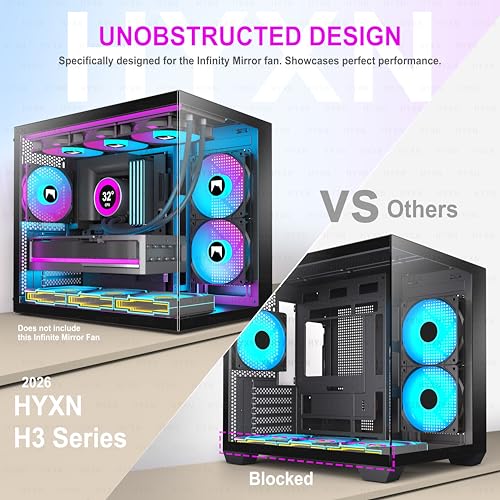 Image of H3 HYXN ATX PC Case - Pre-Installed with 3 ARGB Fans - Compact Dual Cavity Mid-Tower PC Gaming Case - with Type-C 3.2-360mm Radiator Support, Black
