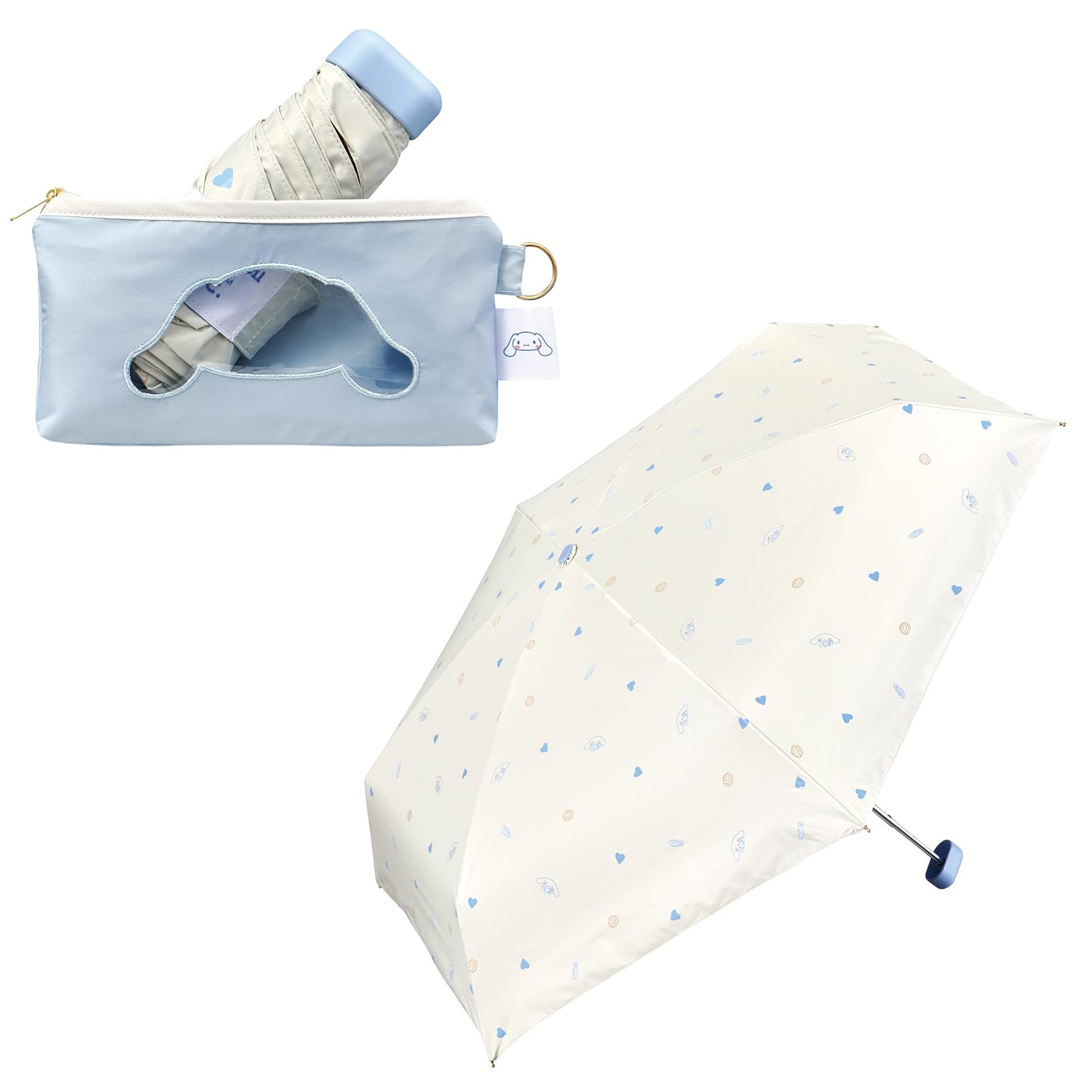 Wpc. 801-SA030-102 Parasol, Sanrio Characters x Wpc. Blackout Cara Friends, Mini Saxophone (Cinnamorol), 100% Heat Insulation, 100% UV Protection, UPF50+, For Both Sun and Rain, Folding Umbrella
