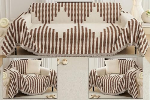 Image of The Furnishing Tree Reversible Double Sided Chenille Sofa Cover, Anti-Slip Couch Cover, Comfy Sofa Towel for All Seasons, 5 Seater (3+1+1), Brown