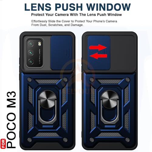 Image of AESTMO Tough Armor Poco M3 / Redmi 9 Power Bumper Back Case Cover | Ring Holder & Sliding Camera Shield Cover | 360 Degree Protection Back Case Cover for Poco M3 / Redmi 9 Power (Blue)