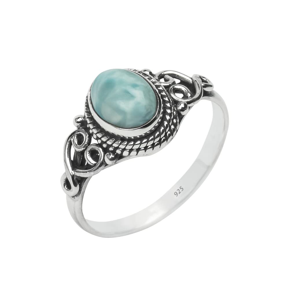 Larimar Stone Ring 925 Sterling Silver Statement Ring For Women Handmade Rings Gemstone Christmas Promise Ring Size US 11 Gift For Her