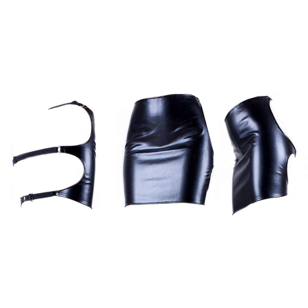 Gonna traforata nera in pelle stretch