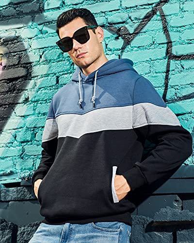 LBL Mens Jumper Casual Hoodie Sweatshirt Fleece Contrast Pullover Hoody Blue S - Image 4