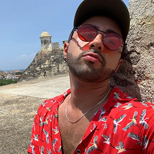 Eylrim Round Steampunk Sunglasses Hippie Circle Glasses Gothic Metal Frame 100% Uv Blocking Lens(Black/Ocean Red) #TOP2