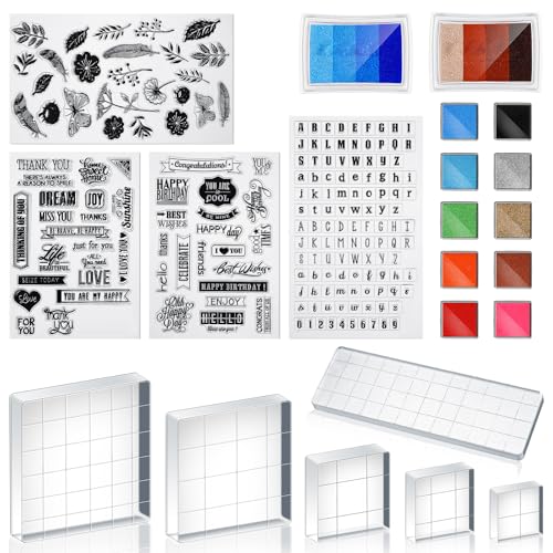 Zonon 22 Pieces Acrylic Stamp Blocks Tools Set Include 6