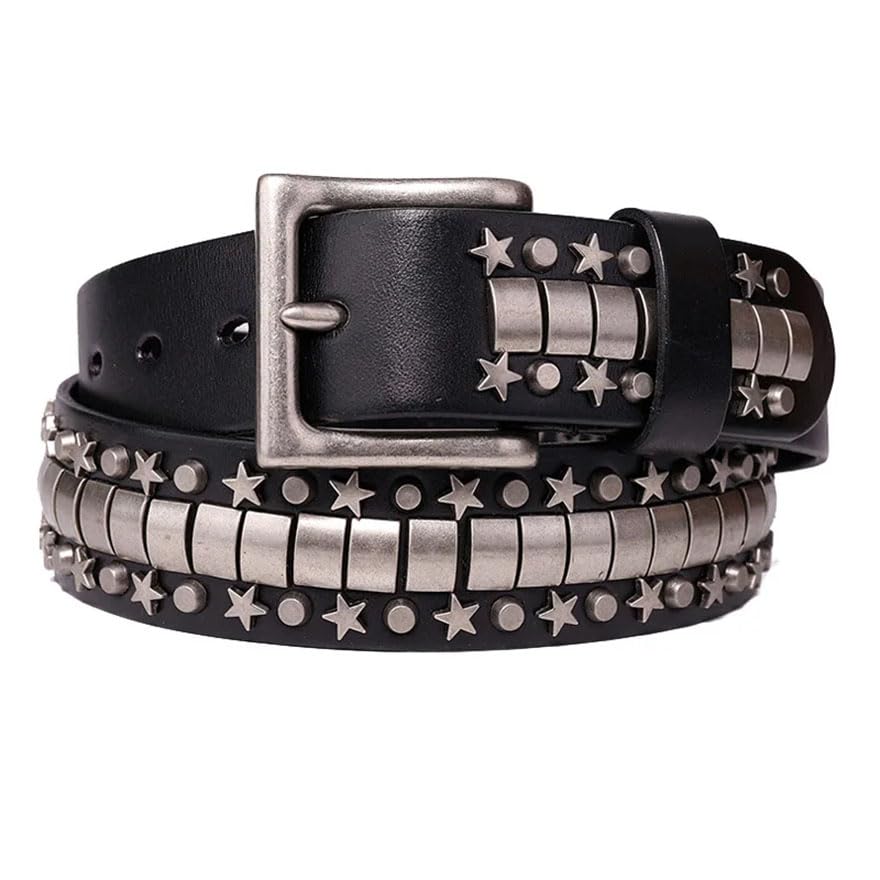 Pohullan Men Motorcycle Jeans Metal Rivet Belts Leather Punk Rock Belt Punk Rock Accessories3