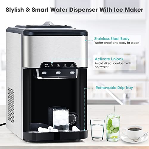 Fabricadora de hielo portátil para mostrador con dispensador de agua fría y caliente, hace hielo en 6 minutos, carga superior o sin botella miniatura 2