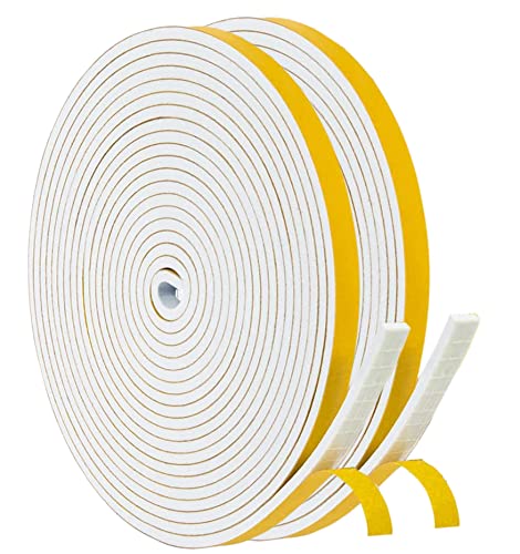Dichtungsband Selbstklebendes für Türen Fenster, 6mm(B) x 3mm(D) x 12m(L) Gummidichtung für Kollision Siegel Schalldämmung Schaumstoff Klebeband Schaumstoffstreifen, (2 Rollen je 6m lang), Weiß Cover