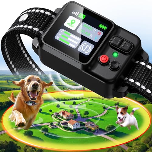 PRTRFLC GPS Wireless Dog Collar Fence System,Invisible Electric Fence for Dogs,Adjustable Range 49-6561ft,3 Training Mode,Rechargeable,Waterproof,Pet Containment System for Outdoor Use (Black)