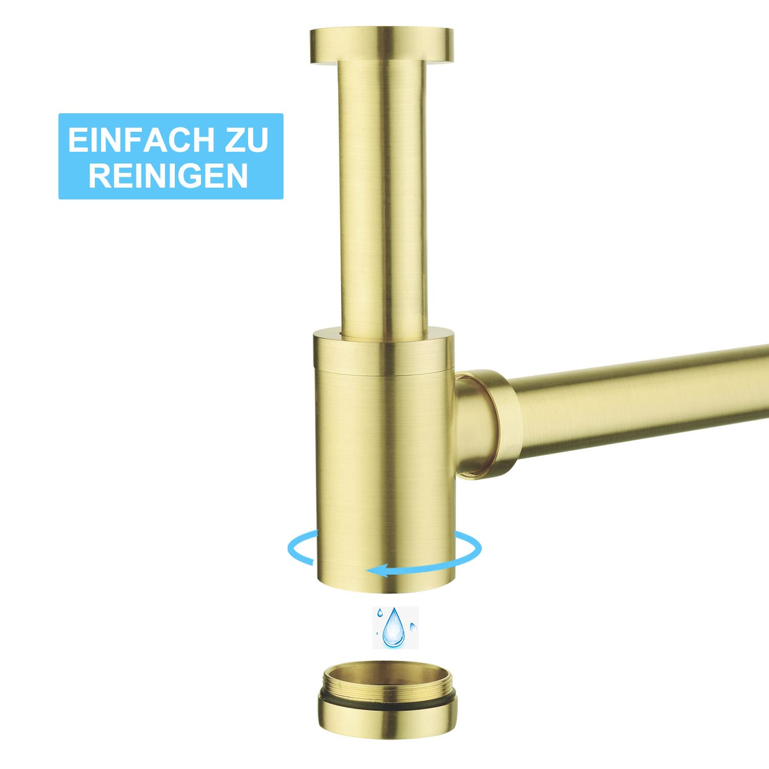 Kit – Siphon avec Bonde avec Trop-plein pour Lavabo Or Brossé, Laiton Universel Design Siphon Anti-Odeur, 1 1/4 Syphon Sifon