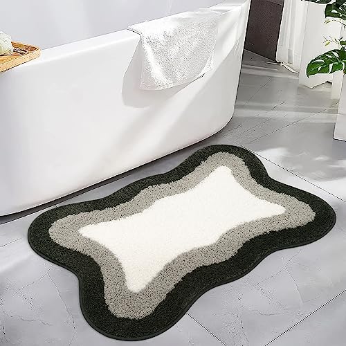 HAOCOO Bathroom Rug Mat, 18x25 inch Extra Soft Non-Slip Gradient Gray Rugs, Absorbent Microfiber Washable Small Rug Carpet for Floor Tub Shower Black/Grey