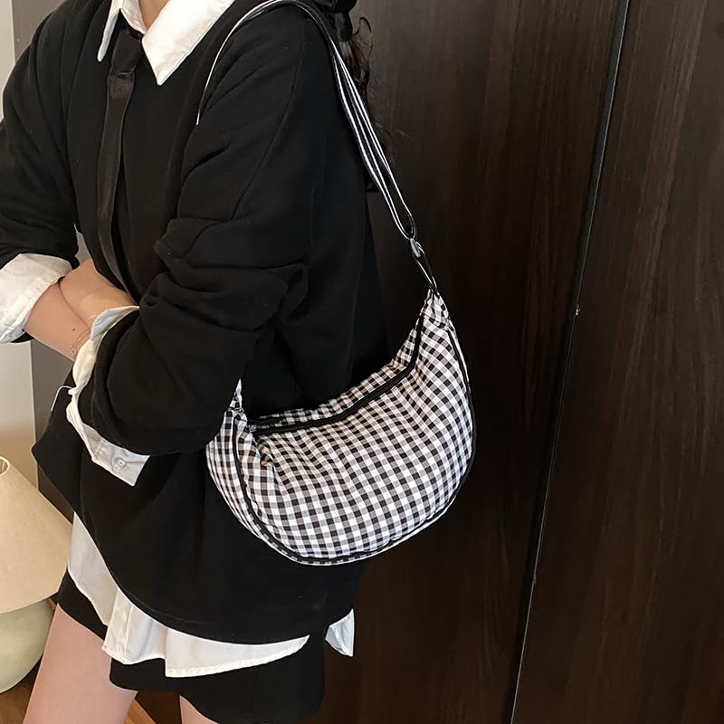 Checkered Crescent Bag Nylon Crossbody Bags for Women Sling Bag with Checkered Dumpling Shoulder Bags Moon Purse3
