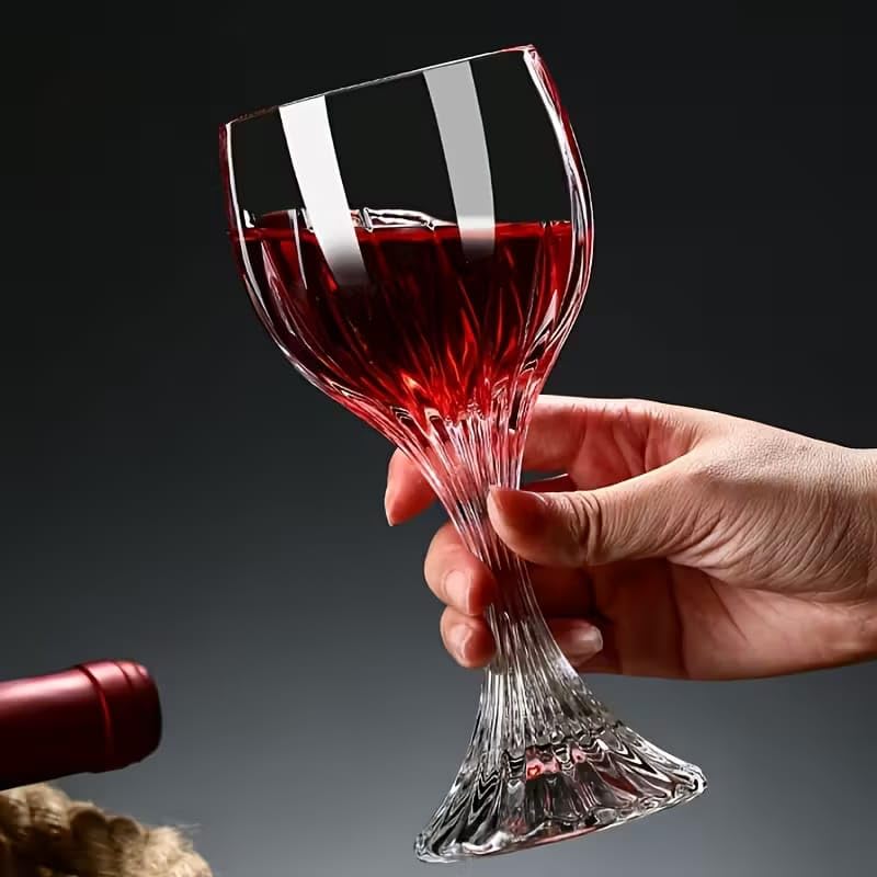 Image of PrimeWorld European Retro Crystal Wine Glasses Set of 6 | Light Luxury Elegant Crystal Glassware for Red & White Wine, Dining, Parties & Gifting
