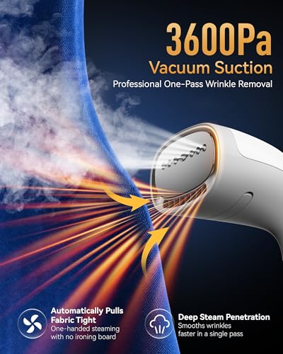 Image of HiLIFE 3600Pa Vacuum Handheld Steamer for Clothes with Touch-Control Steam | 1875W High Power, 300ml Large Water Tank, 9.18ft Extra-Long Cord, 25s Fast Heat-Up, 110-120V Only, Leak-Free System