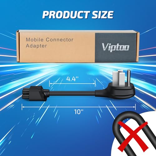VIPTOO NEMA 14-50 Adapter for Tesla Gen 2 Mobile Portable Charger, Connect Mobile Charger to 240V Outlet at 32 Amp, UL94-V0 Flame Retardant, IP65, 10\" Length