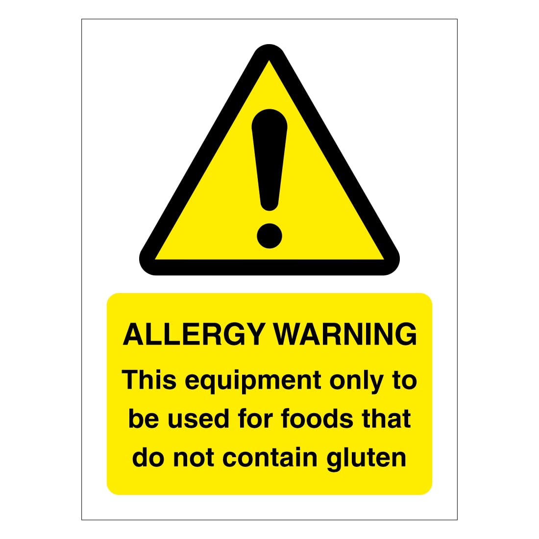 Allergy Warning Sign, Self-Adhesive Vinyl Sticker, This equipment only to be used for foods that do not contain gluten, 150mm x 200mm (10)