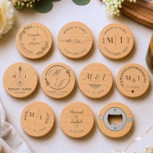 Amaisso® Abridores Personalizados con Iman Pack 10 Uds   Regalos Invitados Boda Originales   Detalles Comunion para Invitados, Bautizo | Abridor Personalizado de Madera