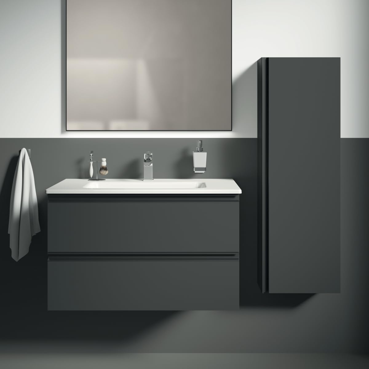 Ideal Standard BC686AA Cerafine D Waschtischarmatur Grande mit Ablauf, Bad-Wasserhahn mit Auslauf, Mischbatterie Waschbecken, Wassersparend, Chrom