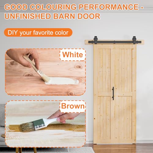 SKYSEN 36" X 84" Bifold Barn Door with 40" Bifold Barn Door Hardware Kit, Including Handle and Pulls, Unfinished Solid Spruce Wood Panel, Pre-Drilled and Assembled(36 * 84-40-f-d)