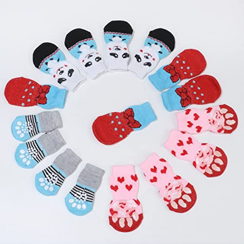 Leasote 4Pcs Socks Heart-Shape Printing Comfortable Non-Slip Elastic Warm Paw Protector For For Small Medium Dogs Cats Pink S #TOP3