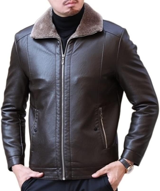 Veste de moto en cuir haut de gamme homme à revers classique chic