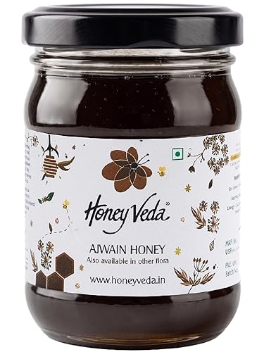 Image of HoneyVeda Ajwain Raw Honey (150g) | 100% Natural Honey | Raw Unprocessed & Unpasteurized Single Flora Indian Nectar for Immunity, Cold & Cough Relief, & Metabolism Support (Pack of 1)