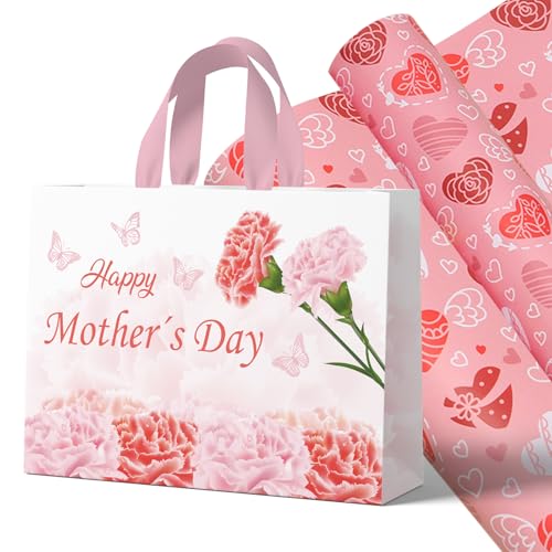 Mothers Day Gift Bag Mothers Day Gift Bags and Wrapping Paper Floral Mum Gift Bag for Presents with Handle (Mothers Day)