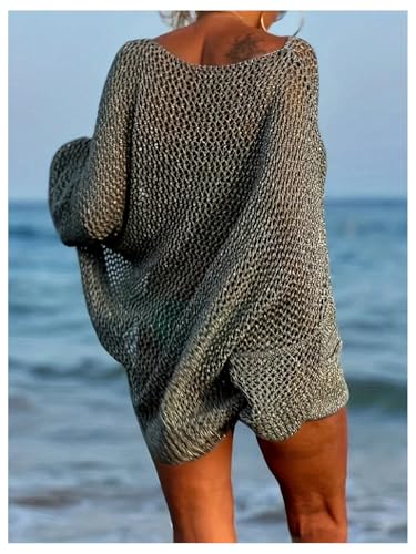 GORGLITTER Women's Plus Size Crochet Sweater Ribbed Knit Long Sleeve Pullover Sweater Going Out Outfits2