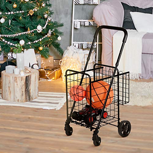 GOPLUS Klappbarer Einkaufswagen, Einkaufstrolley mit Verstellbarem Griff & 4 Universalrädern, Rollwagen Allzweckwagen… – Bild 3