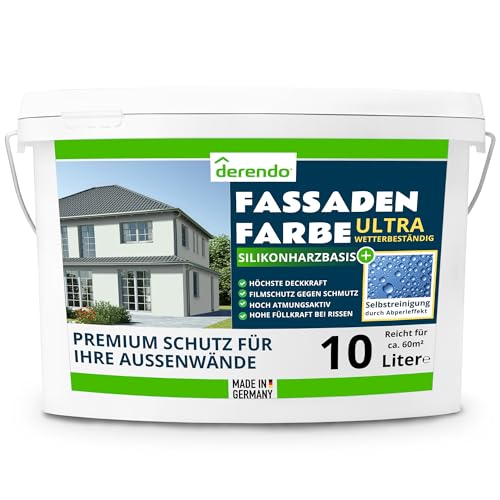 derendo Silikonharz Fassadenfarbe Grün ULTRA Wetterschutz Weissgrün 10 l aussen Fassade Silikonharzfarbe mit Abperleffekt Lotus Blatt Fassadenschutz Schmutzabweisende Silikonharzbeschichtung derendo Silikonharz Fassadenfarbe Grün ULTRA Wetterschutz Weissgrün 10 l aussen Fassade Silikonharzfarbe mit Abperleffekt Lotus Blatt Fassadenschutz Schmutzabweisende Silikonharzbeschichtung