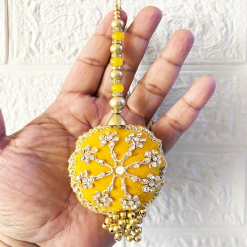Image of Adikala Craft Store Handmade Ethnic Silk Latkan Tassel Set of 2 for Saree Pallu, Blouse, Suits, Dupatta, Lehenga Decor | Wedding Festival Occasion (Round Yellow)