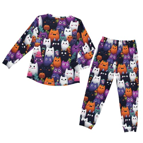 Cute Cats and Pumpkins Soft Pajama Set for All Seasons,Breathable Pjs Long Sleeve Sleepwear,Comfy Loungewear 2 Piece Underwear Set 4T2