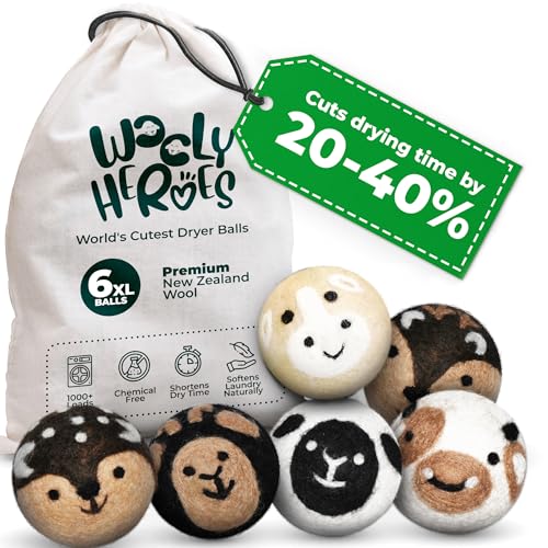 No More Dryer Sheets! Reusable Wool Dryer Balls XL 6-Pack - Reduces Static, Cuts Dry Time, & Softens...