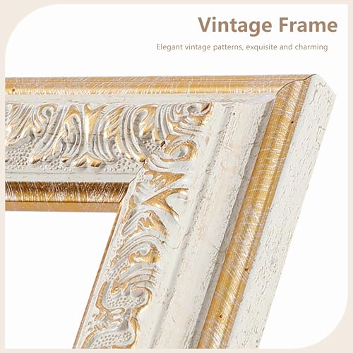 Image of VIOLABBEY 5x7 Picture Frame White, Vintage Frames Ornate without Mat | Antique Photo Frame, Wall Hanging or Tabletop Display, HD Plexiglass, Wall Decor