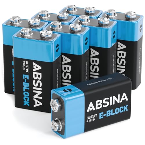 ABSINA 8X Pilas 9v alcalinas - 9V Battery Duradera y a Prueba de Fugas para detectores de Humo y más - 6LR61 9v Pilas cuadradas, Pilas 9 V, baterias y Pilas