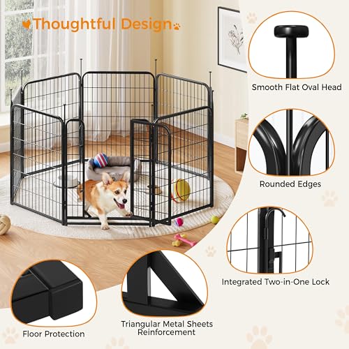 Yaheetech Welpenlaufstall 8-teilig 80cm, Hundeauslauf Einteilige Verriegelung, Verbindungsstangen mit rundem Kopf, Faltbare Freilaufgehege für Hunde Wohnung und Garten, Aufbau werkzeugfrei